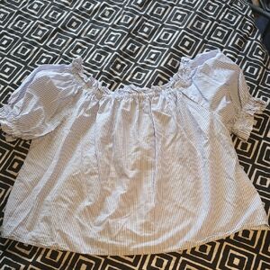 H&M Light Blue Striped Off-Shoulder Blouse